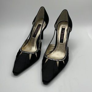 Nina Hedy Black Luster Heels with Rhinestones Size 7 New 3.5 inch